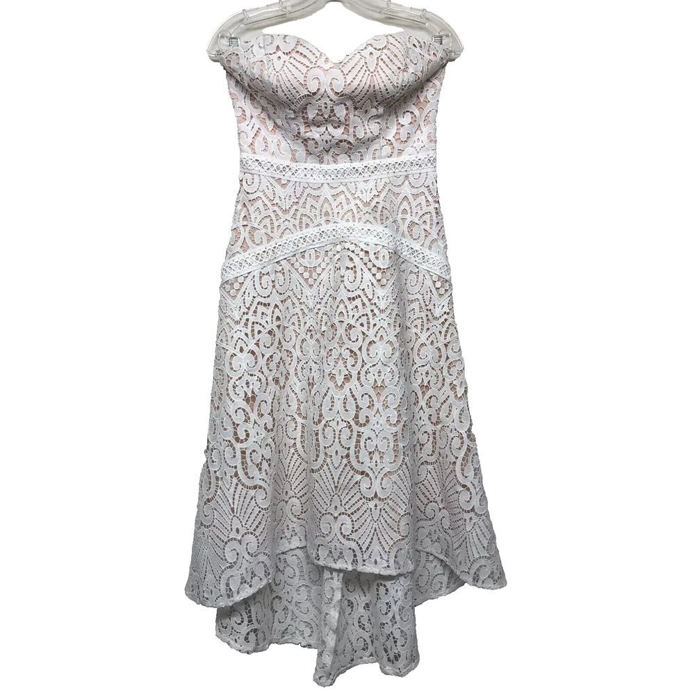 Lipsy London Women's White Lace Overlay Convertible Fit & Flare Midi Dress Sz 8